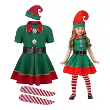 Disfraz Navideño Niña Elfa Duende De Santa Claus