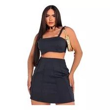 Conjunto Feminino Alfaiataria Cropped Alcinha E Saia Curta