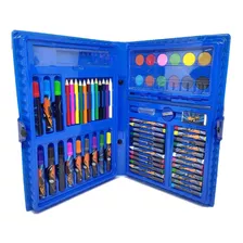 Kit Maleta Escolar Pintura 68 Peças Estojo Azul Carros 