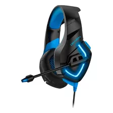 Fone Gamer Draxen Headset Dn100 Preto E Azul Com Led Azul