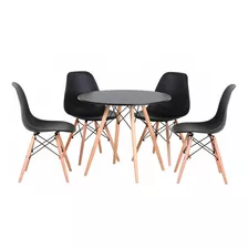 Comedor Mesa Eames Redonda Negra 80cm + 4 Sillas Eames Negra