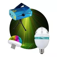 Set Fiesta Laser + Foco Led Giratorio + Foco Led Small