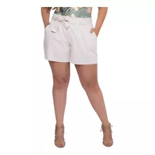 Short Feminino Cintura Alta Alfaiataria Linho Forrado