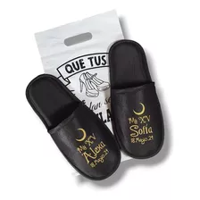 100 Pares Pantuflas Satín Personalizadas Con Bolsita