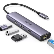 Hub Ugreen Cm252 Usb C A Usb 3.0 + Gigabit Ethernet Gris