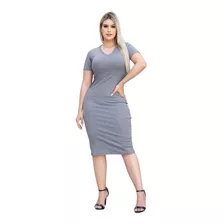 Vestido Tubinho Midi Boutelle Social Manga Gola V Premium