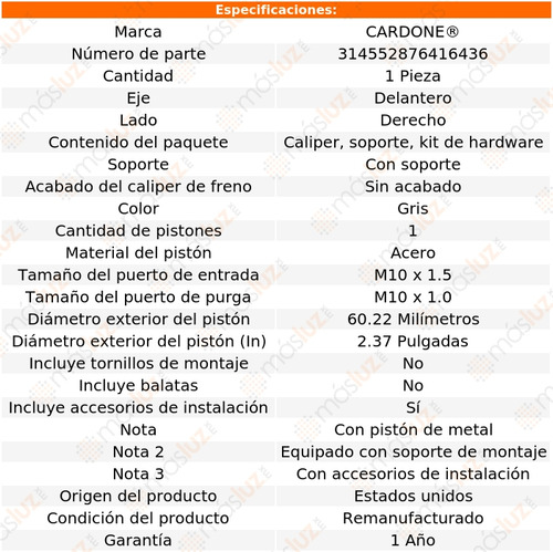 (1) Caliper O Mordaza C/soporte Del Der Saturn Sky 07/10 Foto 5