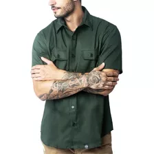 Camisa Workshirt Estilo Militar Verde Escuro