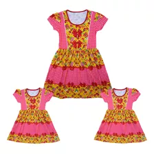 Vestido Tal Mãe Tal Filhas Estampado Festa Junina 3 Peças