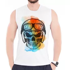 Camiseta Regata Caveira Skull Rock Cavada Academia Fitness