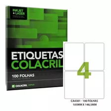 Etiqueta Adesiva A4 Ca4381 105 X 149 Mm Colacril 100 Folhas Cor Branco