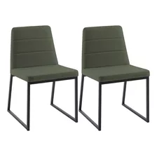 Kit 2 Cadeiras Decorativas Base Aço Preto F36 Linho Verde Dm