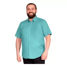 Camisa Masculina Social Plus Size Manga Curta Com Bolso