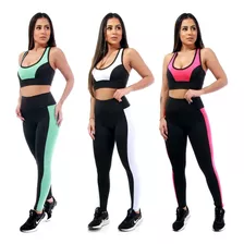 3 Conjunto Fitness Calça Legging E Top Roupa Para Academia