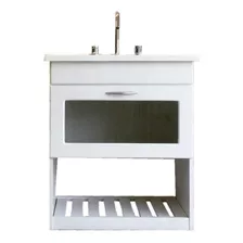 Vanitory Colgante Blanco 60 Cm + Bacha Mesada Baño 6 Cts