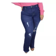 Calça Jeans Flare Plus Size Feminina Tamanho Grande Rasgada