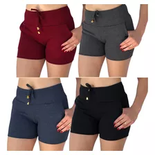 Kit 4 Shorts Feminino Ribana Canelado Tipo Moletom Atacado