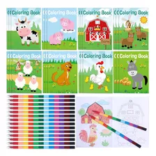 24 Libros Para Colorear De Animales De Granja Con 24 Crayone