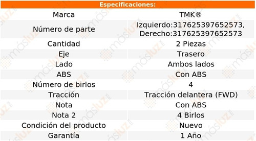 2- Mazas Traseras Con Abs Protege 1.8l 4 Cil 1994/2000 Tmk Foto 2