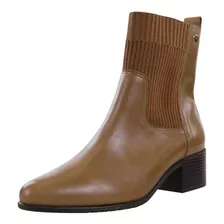 Bota Camel Cano Curto Em Couro Salto Baixo Giulia Domna