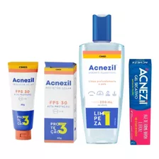 Kit Acnezil Sabonete Facial + Gel Secativo + Protetor Solar