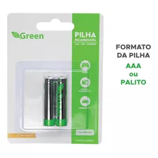 Pilha Recarregável Aaa Palito 1000mah Green Blister C/2 Unid