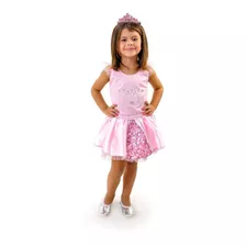 Vestido Fantasia Tutu Princesa Aurora Rosa Luxo Infantil