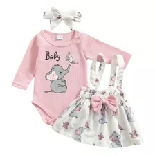 Conjunto Bebe Niña Elefante Ropa Bebe Body´+jardinera+lazo