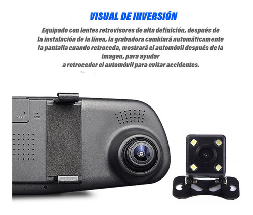 Espejo Retrovisor Cmara Dual Carro Dvr Reversa Full Hd Foto 5