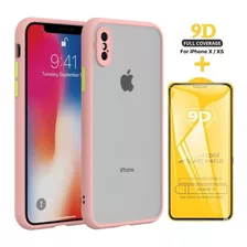 Case Funda Mate Antishock + Mica Para iPhone X / Xs - Rosado