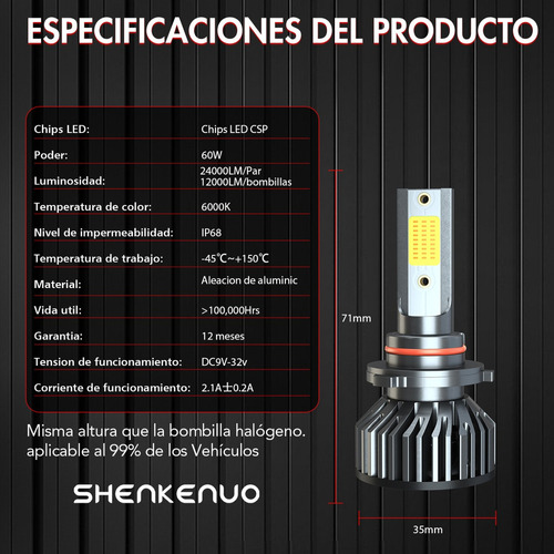 9005 9006 Faro Led Hi / Lo Beam + H11 Luz Antiniebla Foto 5