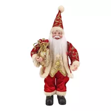 Boneco Papai Noel Vermelho Gliter Dourado Natal Luxo 30cm Cor Vermelho Escuro