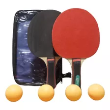 Raquetas Set 2 Und + Pelotas Ping Pong 4 Und Tenis De Mesa
