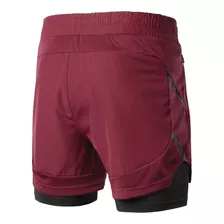 Hombre 2 En 1 Running Shorts Secado Rápido Azul Oscuro L