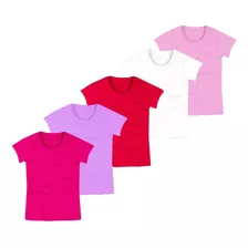 Blusa Infantil Básica Manga Curta Kit 05 Blusinhas Camiseta