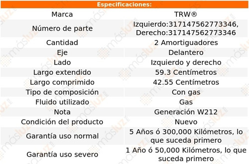 2- Amortiguadores Gas Delanteros E250 2011/2012 Trw Foto 2