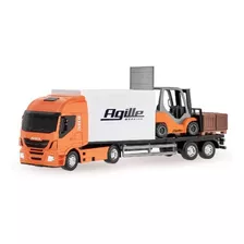 Miniatura Caminhão Carreta Iveco Hi Way E Empilhadeira Agile