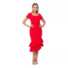 Vestido Justo Babado Expressão (4543) Moda Evangelica