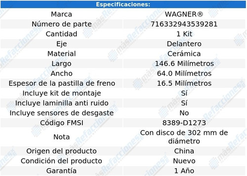 Balatas Ceramicas Delanteras Volkswagen Routan 2009-2012 Foto 2