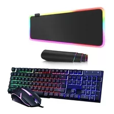 Kit Teclado Y Mouse Gaming + Pad Mouse Con Luces Rgb 