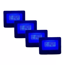 Kit 4 Refletor Holofote Led 100w Azul Piscina Eventos