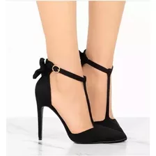 Sapato Scarpin Feminino Preto Laço Salto Fino 