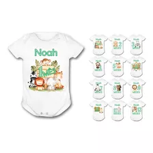 Body Mesversário Kit 12 Meses Safari Aquarela Animais R2310