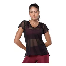 Blusa Tule Mullet Preta Abertura Lateral Academia Dily 1772