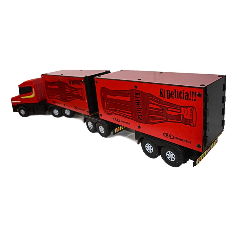 Carreta Bitrem Scania Bau Madeira Brinquedo 7eixo Cocacola