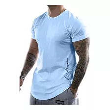 Playera Azul Hombre Camiseta Corte Bajo Curvo