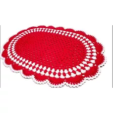 Tapete Oval De Crochê Vermelho 