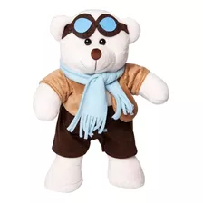 Urso Pelúcia Aviador - Piloto - Baloeiro M - 32 Cm