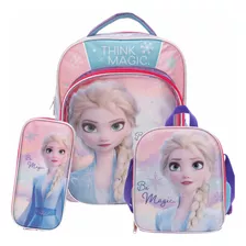 Set Mochila Lonchera Y Lapicera Escolar Grande Primaria Ruz Disney Princesas Frozen Elsa 170545 Coleccion Flake