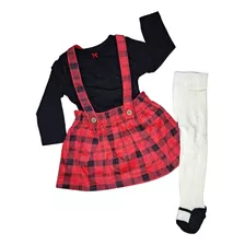 Salopete Vestido Xadrez Vermelho Com Meia-calça Carters 3pçs